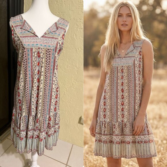 Style&co. Dresses & Skirts - Style & Co Sleeveless Tiered Boho Dress Geometric Print Size S